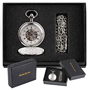 Double Hunter Mechanical Pocket Watch Full Luxury Silver Color Men Women Stylish Retro FOB Hand Wind Groom Groomsmen Wedding Pocket Watches Gift with Box