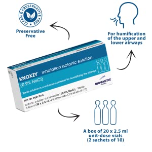 KNOXZY Sterile Isotonic Saline Solution 0.9% - Sodium Chloride NaCl - Inhalation Saline Solution for Humidifying The Airways – 20 X 2.5 ml Unit Dose Vials, Pharmaceutical Grade