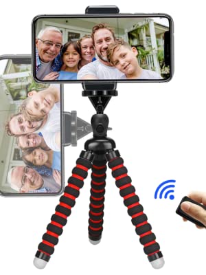 Phone Tripod, Portable and Flexible Camera Stand Holder with Wireless Remote and Universal Clip (11.2 inch)