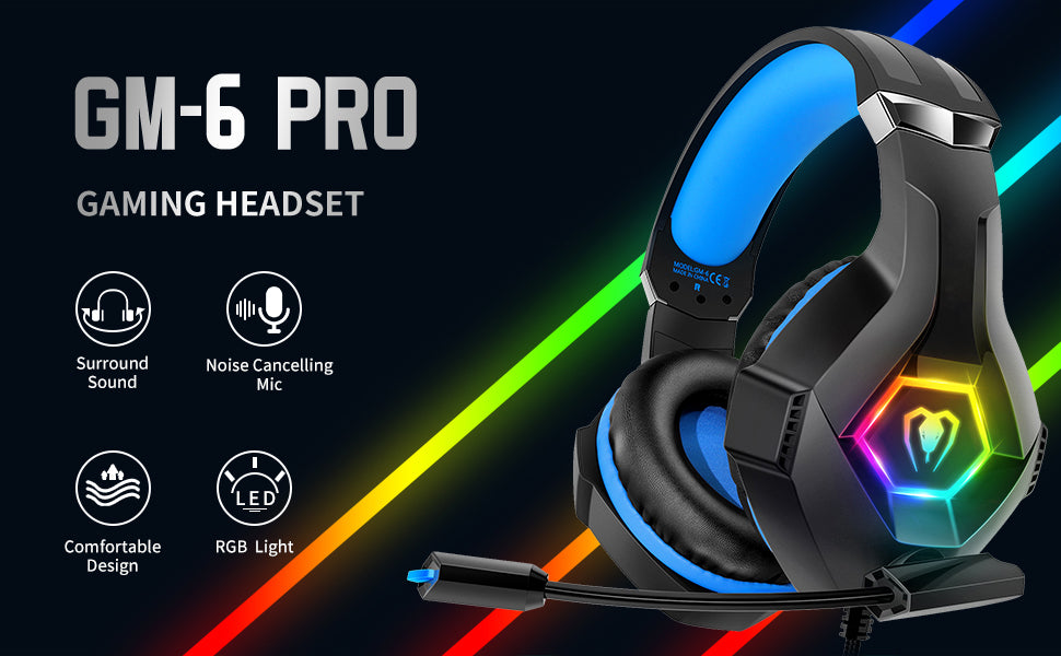 Gaming Headset Stereo Surround Sound Gaming Headphones with Breathing RGB Light & Adjustable Mic for PS4 PS5 PC Xbox One Laptop Mac