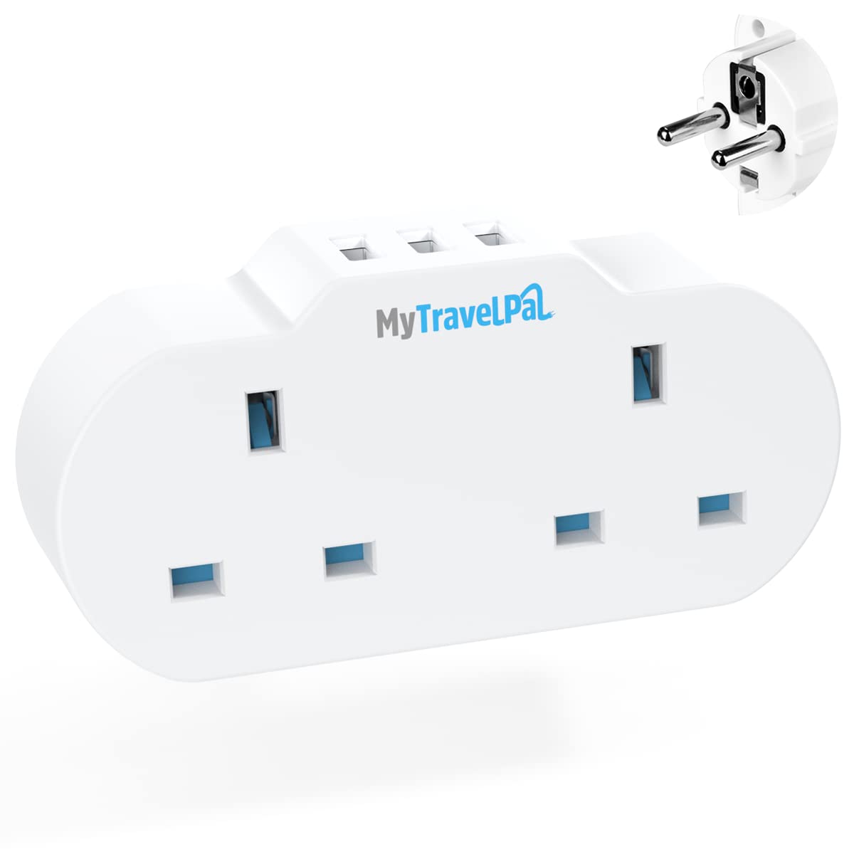 UK to Europe Travel Adapter With USB | MyTravelPal® 2 Way European Travel Adaptor Plug | Double UK to EU Plug Adapter For Germany France Spain Portugal Iceland Greece & More