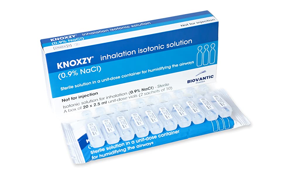 KNOXZY Sterile Isotonic Saline Solution 0.9% - Sodium Chloride NaCl - Inhalation Saline Solution for Humidifying The Airways – 20 X 2.5 ml Unit Dose Vials, Pharmaceutical Grade