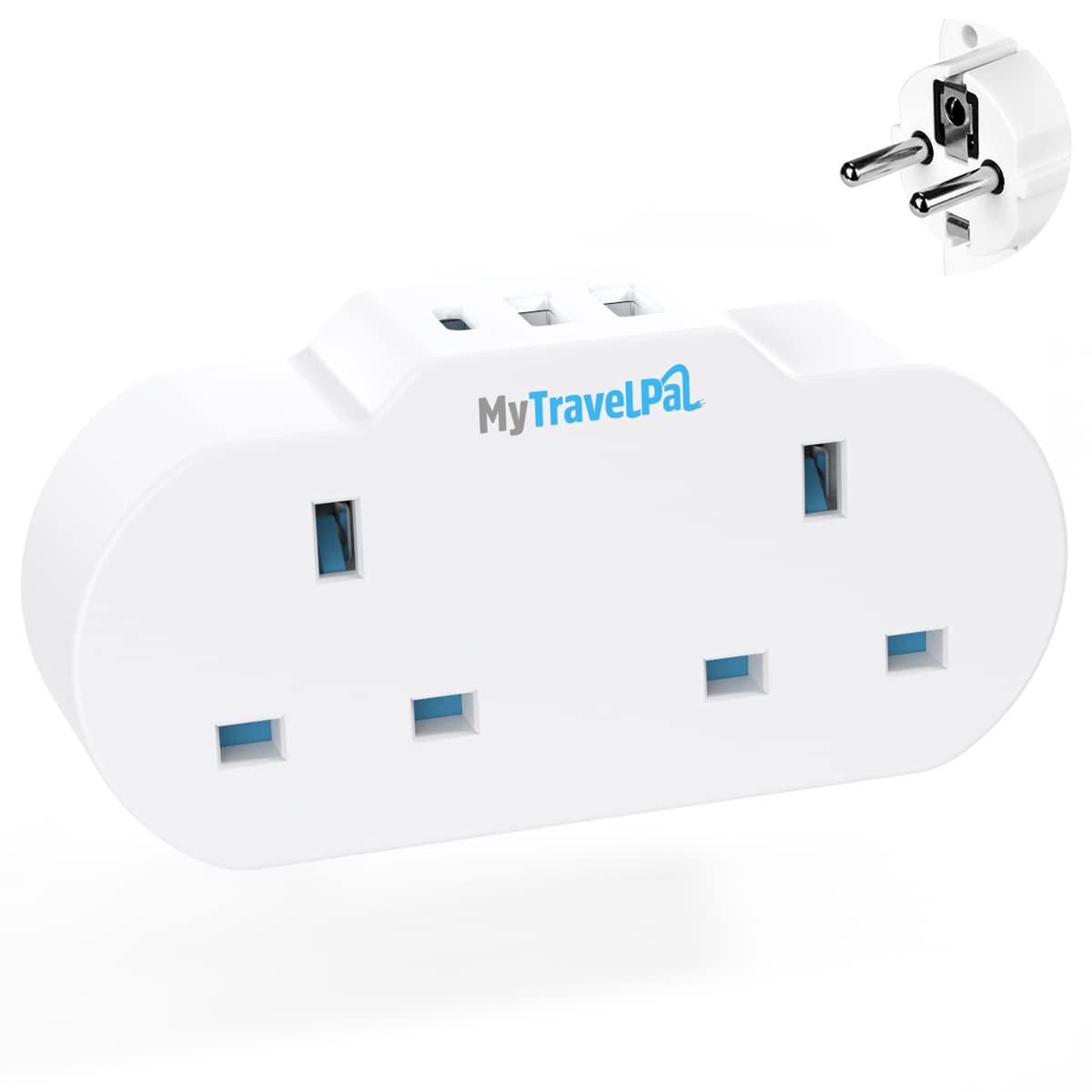 UK to Europe Travel Adapter With USB & USB-C | MyTravelPal® 2 Way European Travel Adaptor Plug | Double UK to EU Plug Adapter For Germany France Spain Portugal Iceland Greece & More