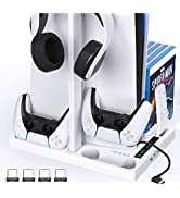 OIVO PS5 Stand with Cooling Fan and Dual Controller Charging Station for Playstation 5 PS5 Console, Upgraded PS5 Cooling Fan with Charging Dock Station and 12 Game Slots - 2 IN 1 Cable Included