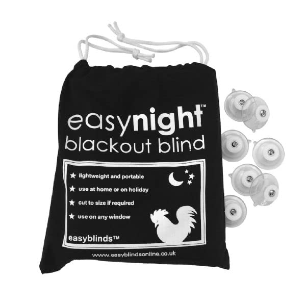 easynight portable travel blackout blind, Size XL for windows max 2.3 x 1.45m (others available), suction cups and self-adhesive fasteners, cut to any shape and size, patented design for full blackout