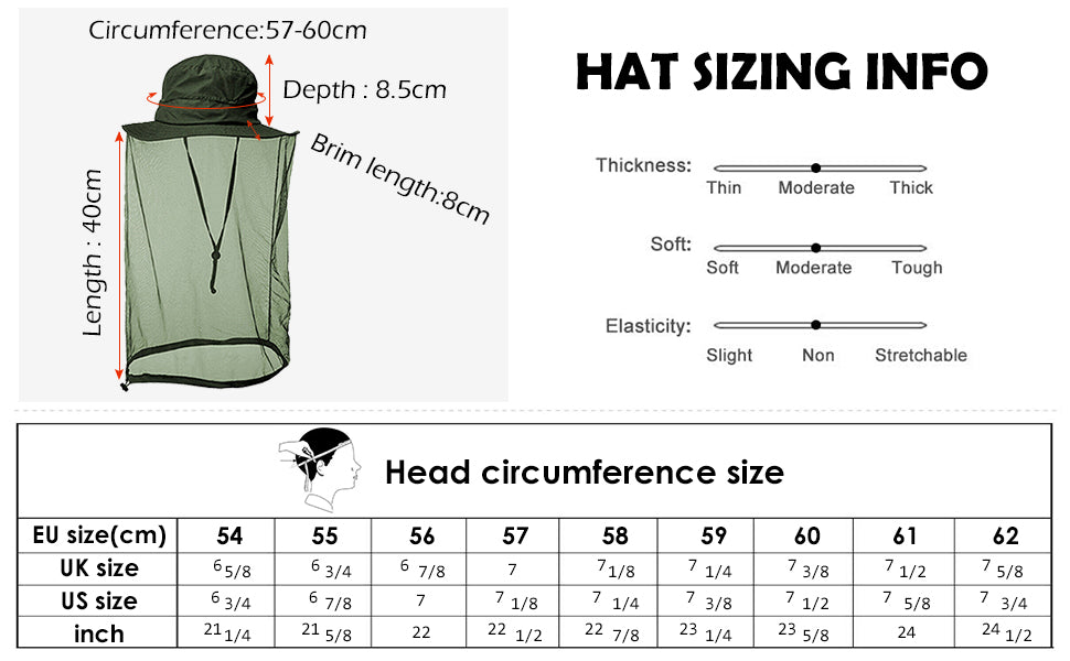 AYAMAYA Mosquito Head Net Hat - Quick Dry Bucket Sun Hat with Net Mesh for Men & Women, Midge Net Head Cover Hat Protection From Mosquito Insect Bug Bee Gnats for Outdoor Fishing Hiking Gardening