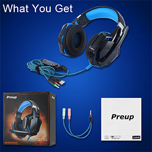 Gaming Headset, Xbox One Headset, G2000 3.5mm PS4 Headset with Noise Cancelling Mic, Surround Sound, LED Light, Volume Control Gaming Headphones for PS5 PC Switch PS3 PSP Video Game Laptop Mac - Blue