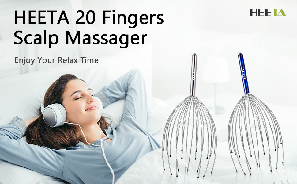 HEETA Head Massager Scalp [2 Pack] with 20 Fingers Head Scratcher for Deep Relaxation Hair Stimulation and Body Stress Relief, Handheld Scalp Massager Relax Scratcher (Silver & Blue)