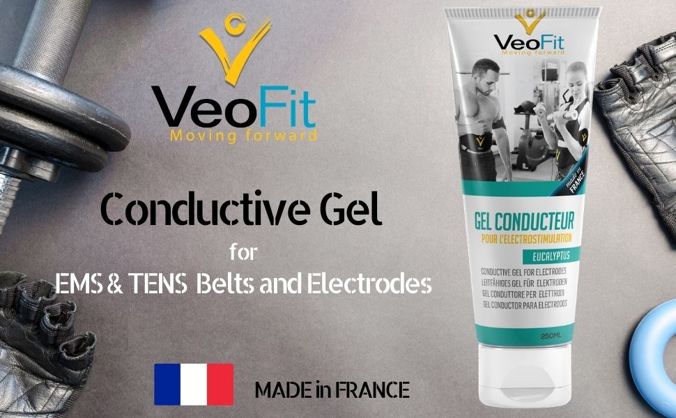 VEOFIT- Conductive Gel for Ab Belt Eucalyptus 1x250mL, Electrostimulators, EMS TENS Electrodes - Improves electrode contact and protects the skin - Made in France