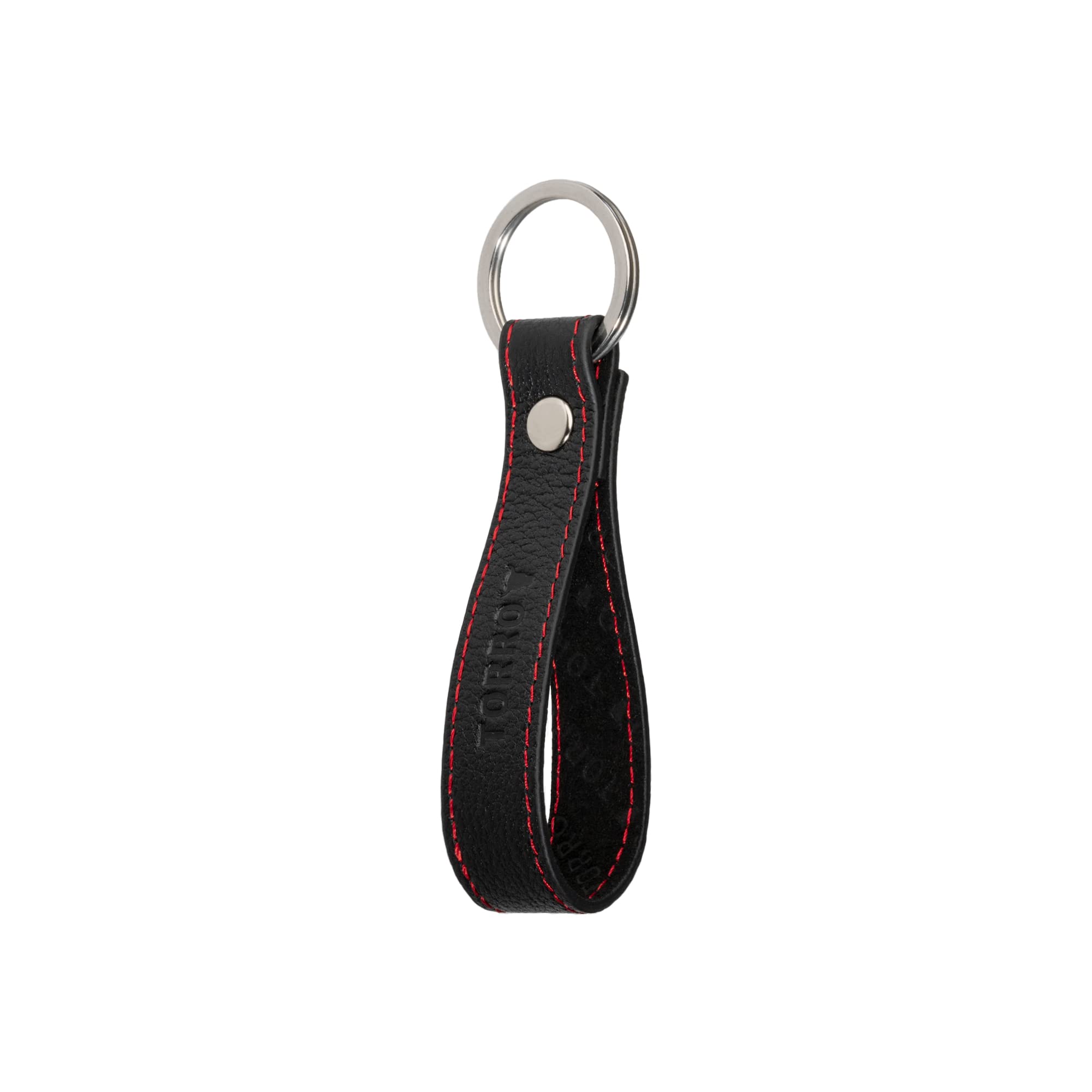 TORRO Genuine Leather Keyring with 2.5cm Diameter Brushed Metal Split Ring (Black)