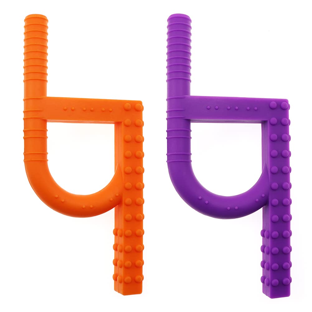 Tuxepoc Sensory chew Toys for Autistic Children,fluxy Oral Motor Chewy Tool for Kids with Teething, ADHD, Autism, Biting Needs,Teether, Silicone chewlery for Boys&Girls (Orange Purple)