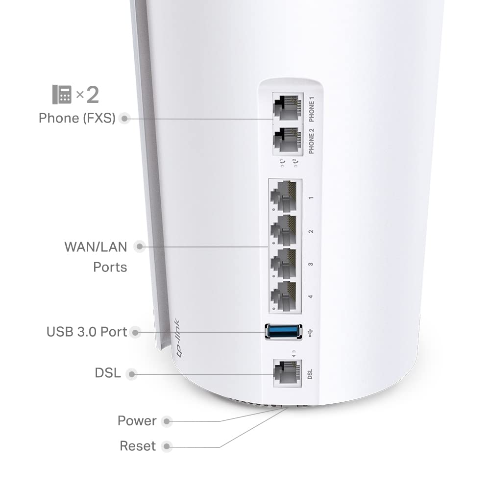 TP-Link AX5400 VDSL Whole Home Mesh Wi-Fi 6, Dual-Band, 4x Gigabit WAN/LAN Ethernet ports, 3 RJ11 Ports, Connect up to 200 devices, VDSL2 Speed, HomeShield Security, Works with Alexa (Deco X73-DSL)