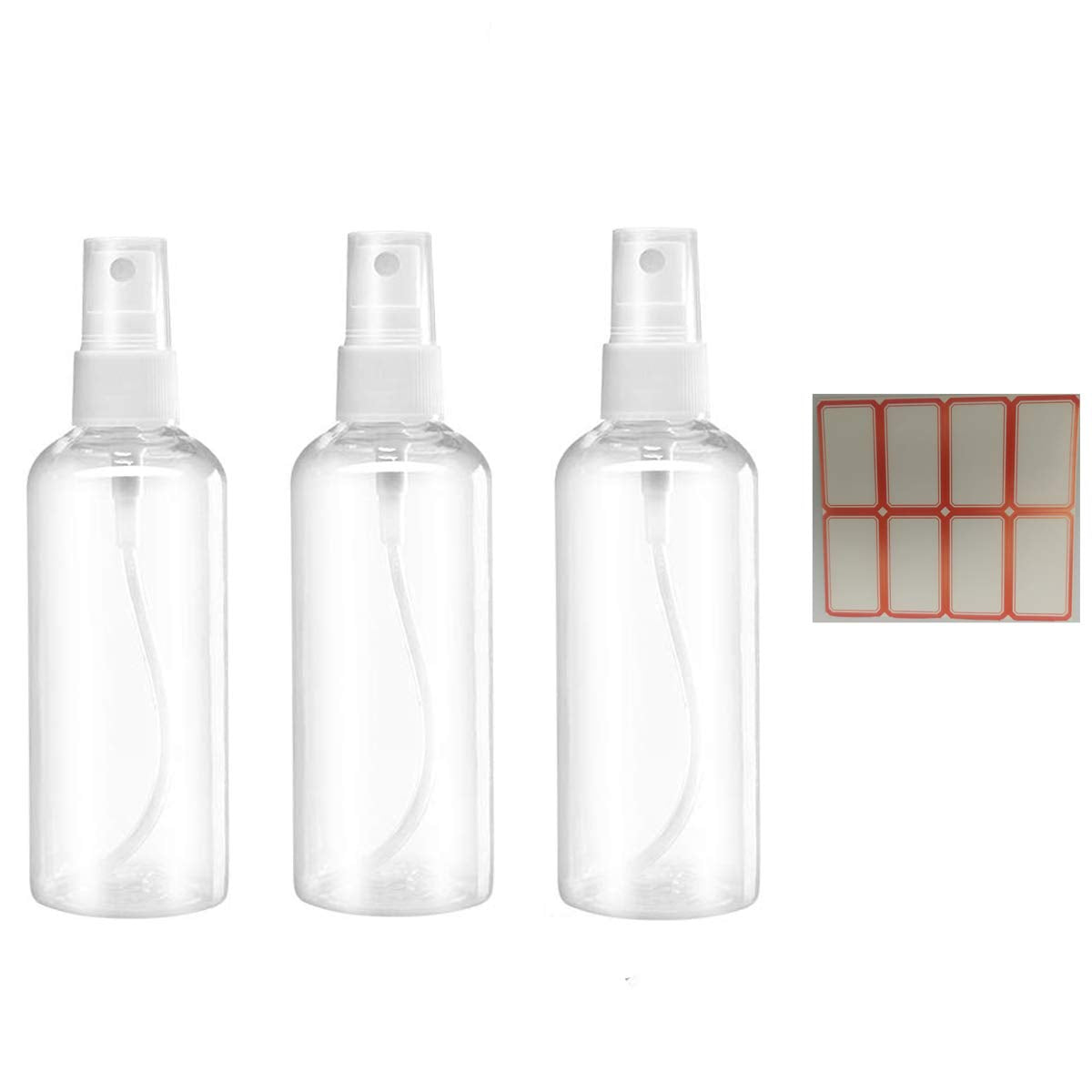 Spray Bottles, 1.69oz/50ml 3.38oz/100ml Clear Empty Fine Mist Plastic Mini Travel Bottle Set, Small Refillable Containers with Labels (3pcs 50ml)