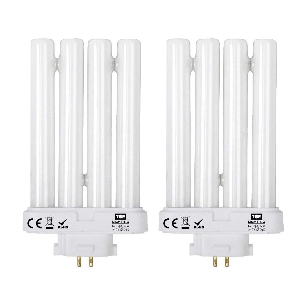 TBE Lighting 27w PLS 2-Pack of Energy Saving Daylight Bulbs for High Vision Reading Lamps 4-pin GX10Q-4 Quad Tube