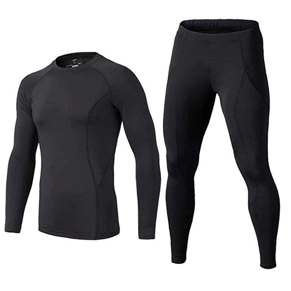 BUYKUD Kids' Boys Long Sleeve Base Layer Compression Underwear Athletic Shirt Tights Top & Bottom Set