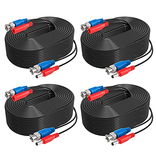ANNKE 4 Pack 30M/100ft All-in-One BNC Video Power Cables, BNC Extension Surveillance Camera Cables for CCTV Security DVR System Installation, Free 8 x BNC Connectors and 100pcs Cable Clips Included