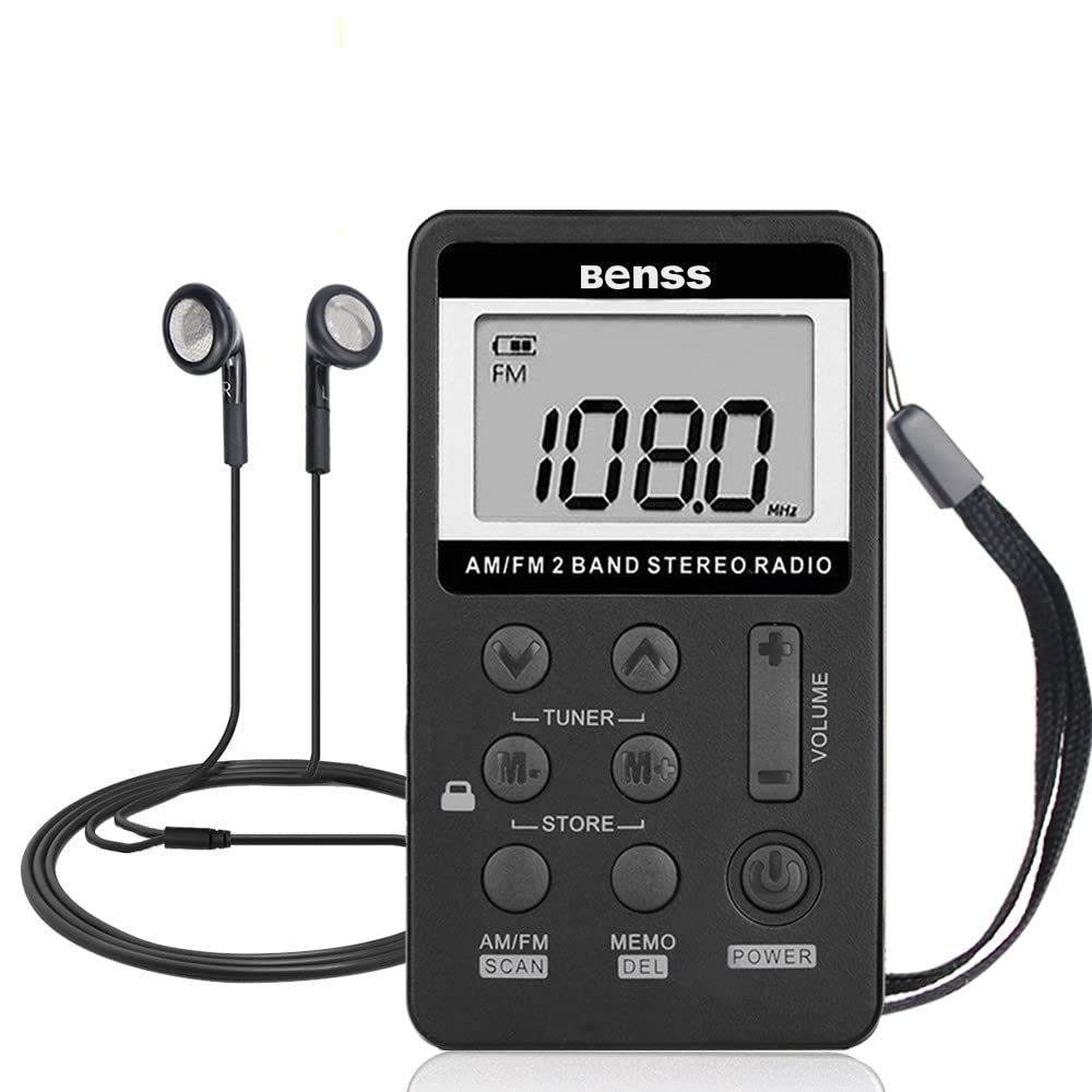Portable Radio Mini Pocket Radio AM/FM Digital Stereo DSP Receiver Handheld Radio with Rechargeable Battery and Headphones/Earphones, Personal Radio for Gym Sports, Excellent Reception
