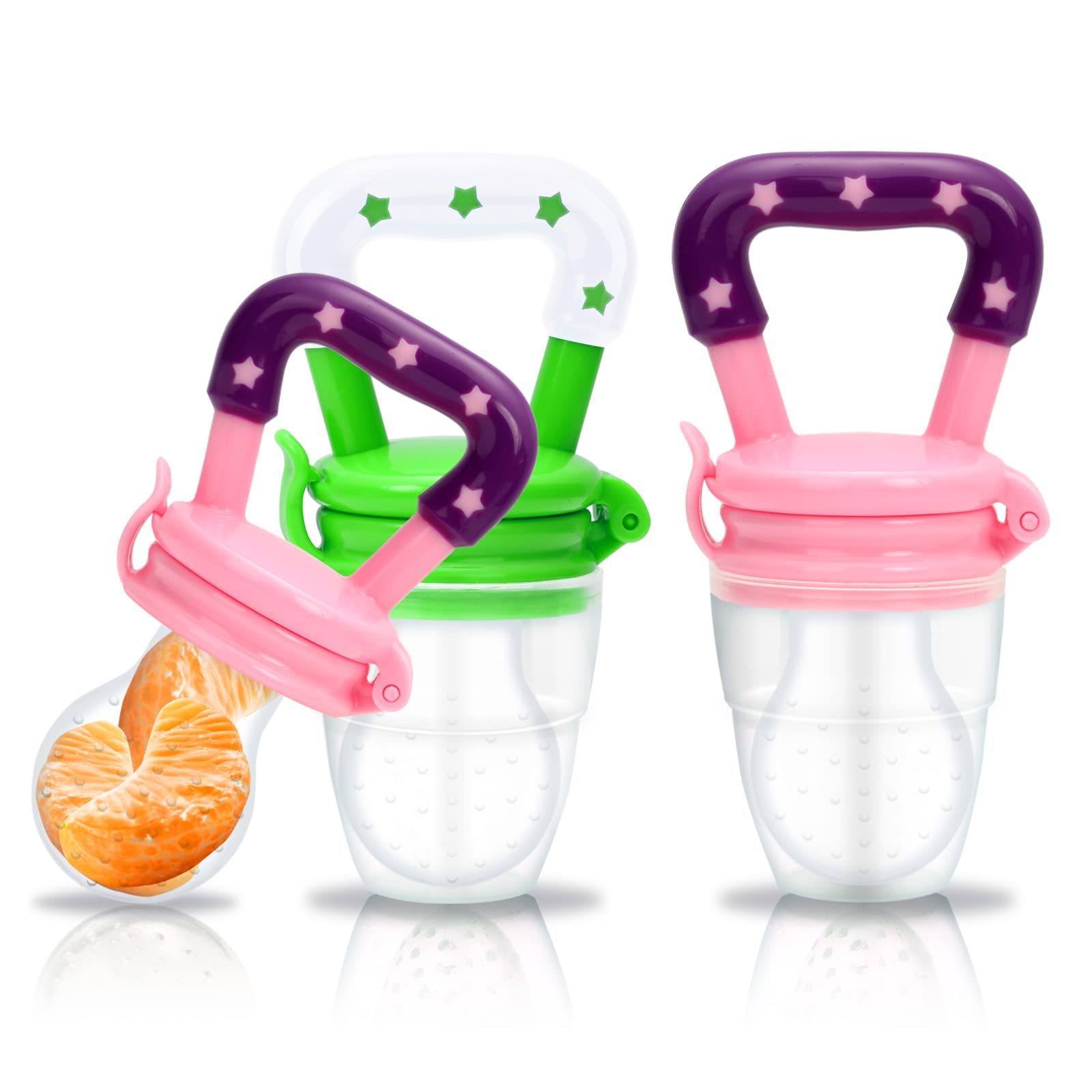 Baby Fruit Feeder,2Pcs Pacifier Food Feeder Dummy Weaning Dummies Set,Fresh Fruit Feeder Baby SuppliesToys Pacifiers with Teething Dummy Used for Weaning & Soothing,Soft Silicone for Babies Infant