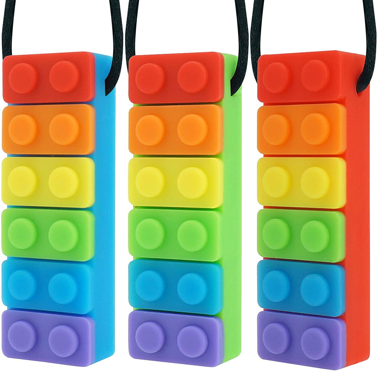 Sensory Chew Necklaces, 3 Pack Seeway Rainbow Teething Chew Toys for Autistic Children, Autism ADHD SPD, Oral Motor, Anxiety