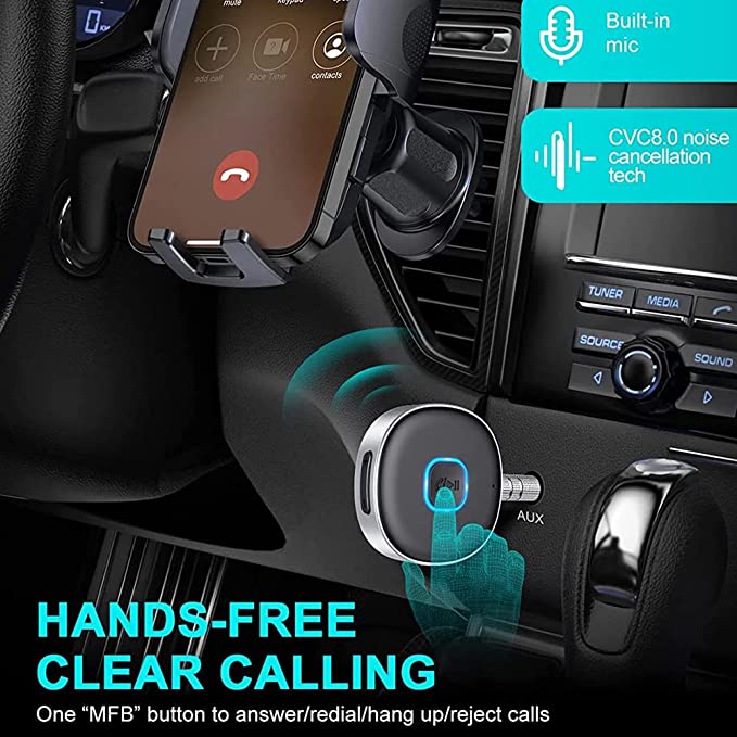 [2022 version] Bluetooth Aux Receiver for Car, Portable 3.5mm Aux Bluetooth Car Adapter, Bluetooth 5.0 Wireless Audio Receiver for Car Stereo/Home Stereo/Wired Headphones/Speaker, 16H Battery Life