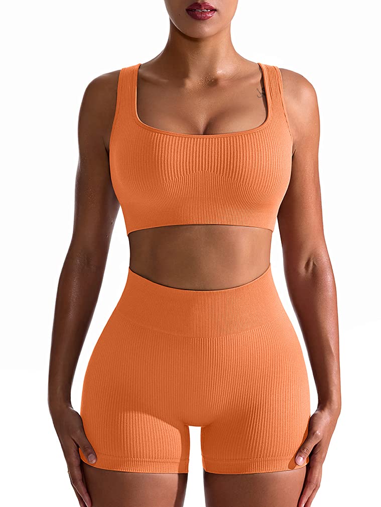 OQQ Women's 2 Piece Crop Top Ribbed Seamless Workout Exercise Long