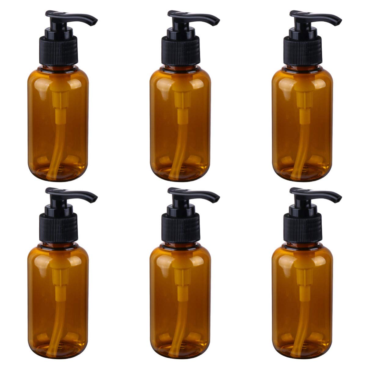 Lurrose 6Pcs 100ml Empty Plastic Pump Bottles Practical Pump Bottle Refillable Containers for Emulsion Shampoo or Body Wash (Brown)