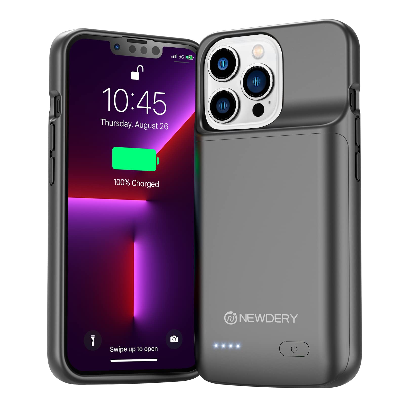 NEWDERY Battery Case for iPhone 13 Pro & iPhone 13, 4800mAh Slim Portable Protective Charging Cover, Rechargeable Extended Power Charger Case for iPhone 13 Pro & iPhone 13 (6.1 inch)