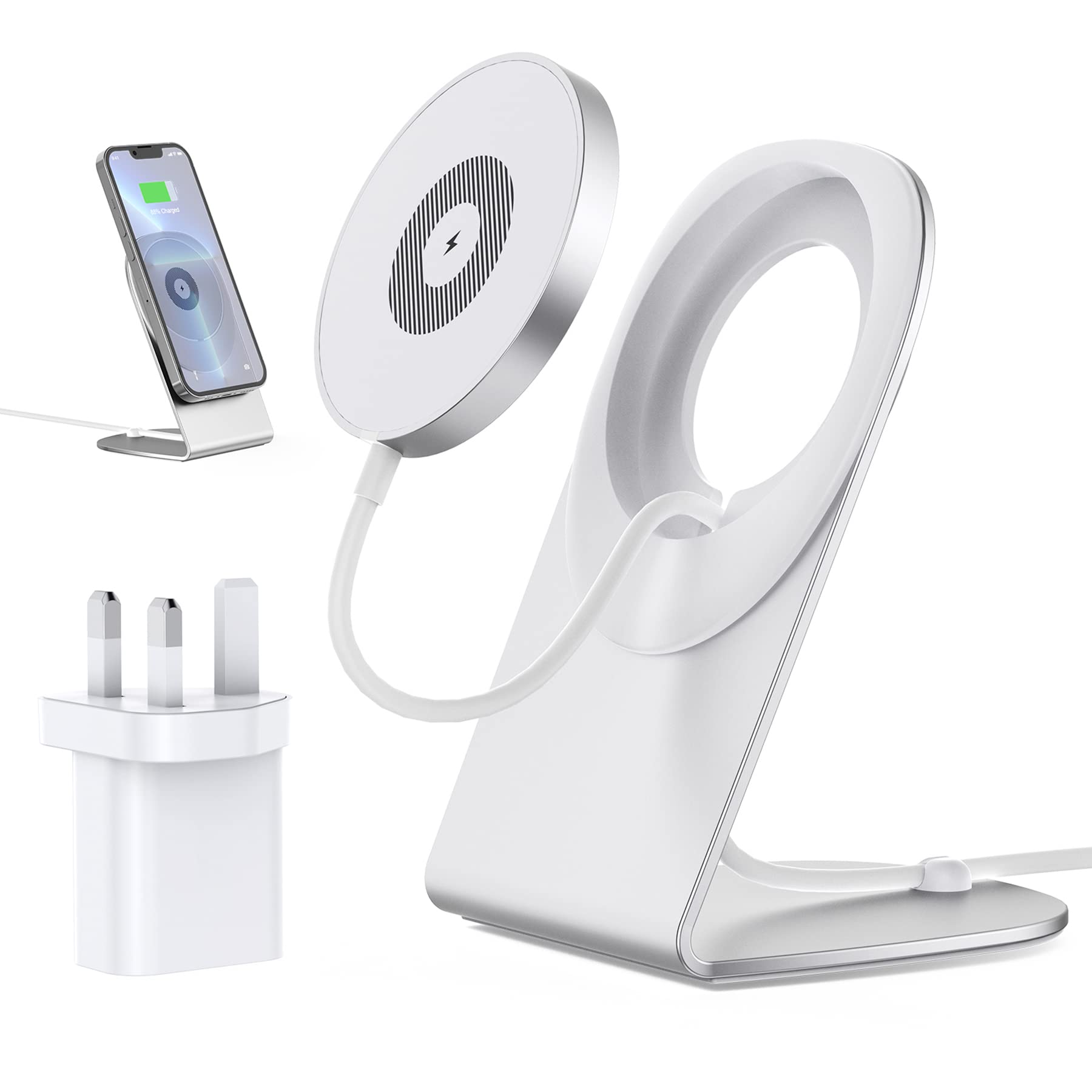 RoRoSkin Magnetic Wireless Charger - Convertible Fast Wireless Charging Stand/Pad with 5ft USB-C Cable Compatible with Mag safe iPhone 13 12 Pro Max Mini,Airpods 3 (with 20W Charger)