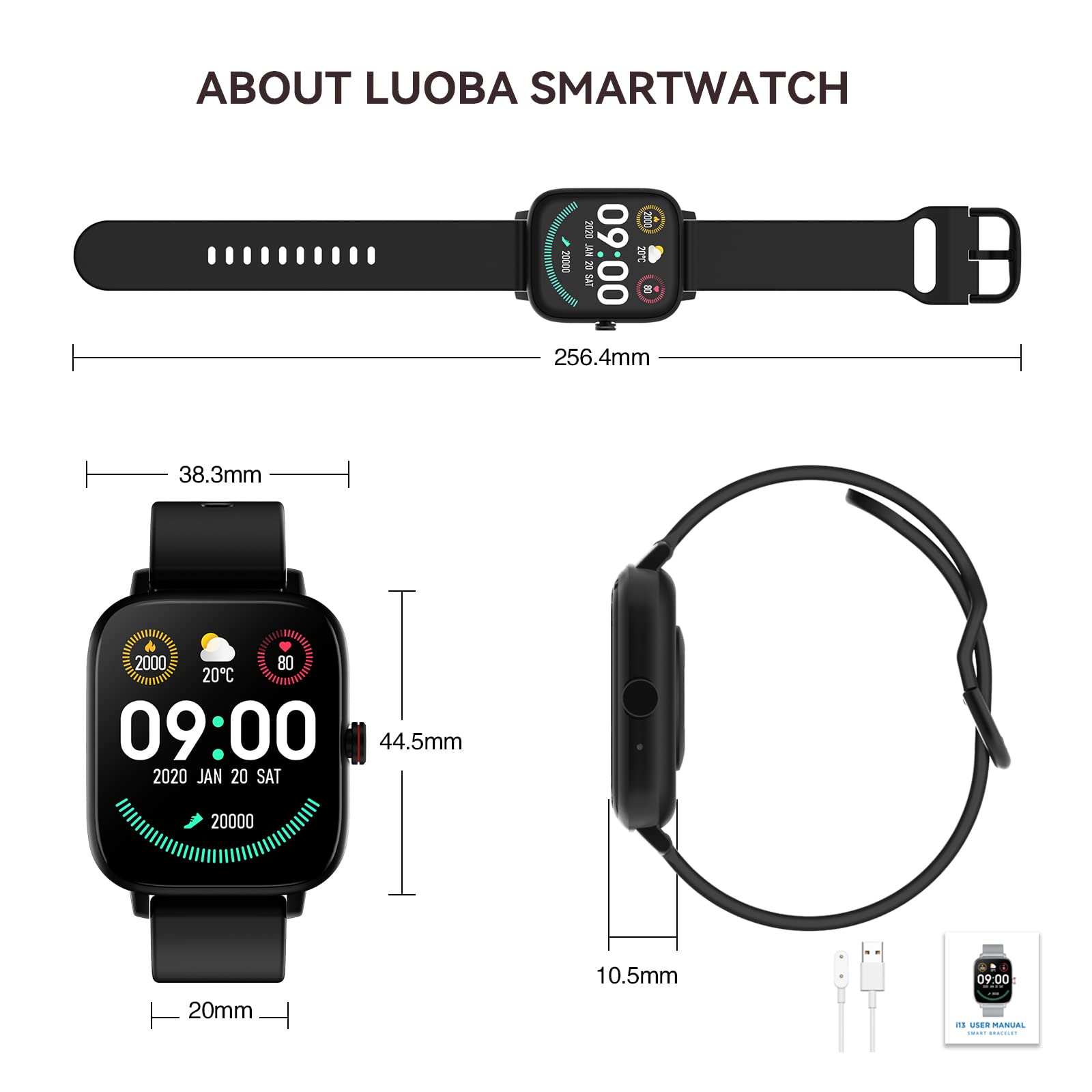 Luoba Smart Watch, Make/Answer Call, 1.69'' Full Touch Fitness Tracker with Heart Rate Sleep Monitor Smartwatch for Women Men Sports Calorie Step Counter Fitness Watch Compatible Android iOS (Black)