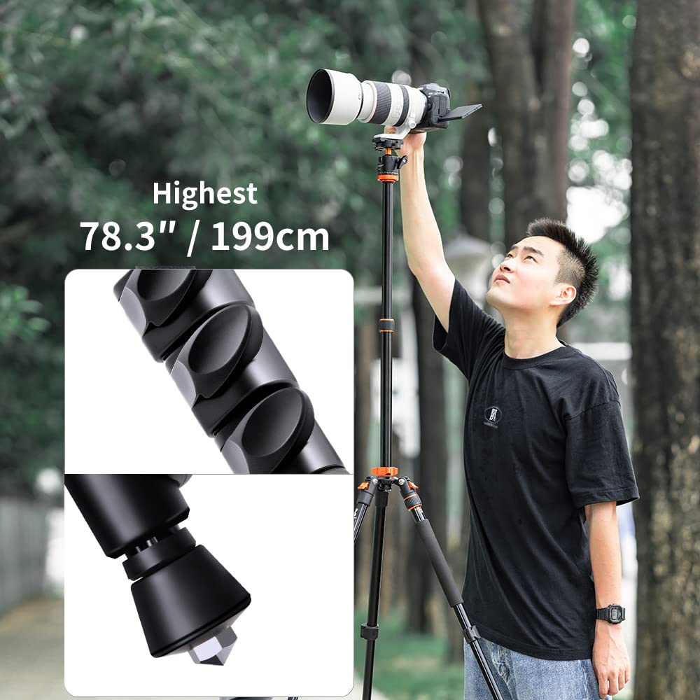 Camera Tripod 79"/200cm, K&F Concept DSLR Tripods Aluminum Travel Vlog Tripod Monopod with Ball Head Carrying Case Loading Up to 22lbs/10kg for Canon Nikon Sony K234A7+BH-28L (Old Model S210)