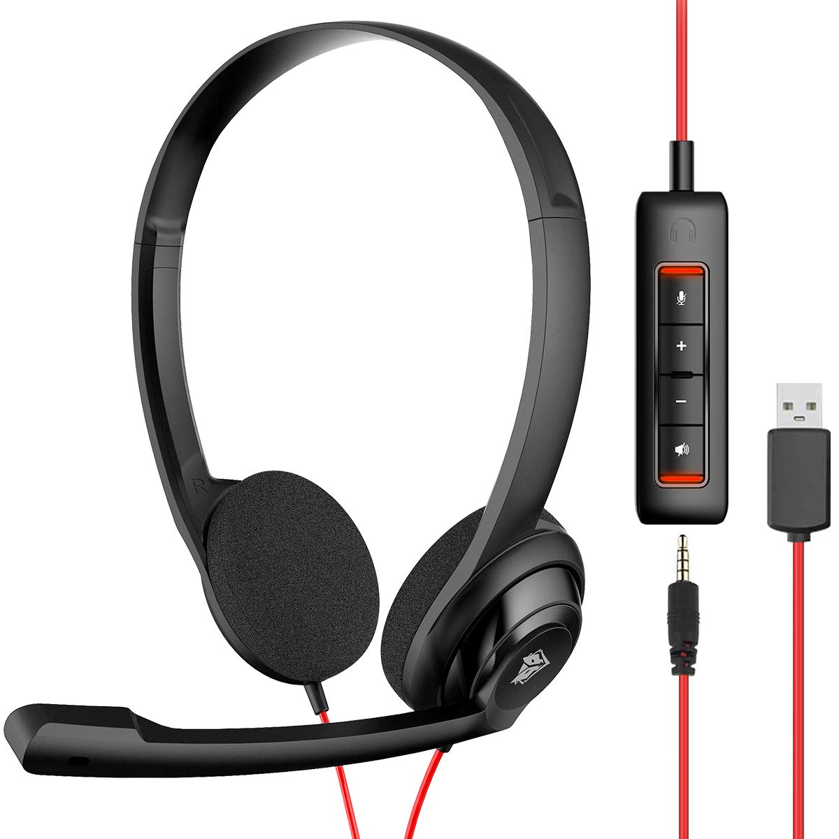 NUBWO PC Headset USB with Noise Cancelling Mic, 3.5mm/USB Computer Headset with Detachable surround sound Vol./Mute USB Control, On-Ear Wire Voip Headsets for casual gaming, e-learning and music
