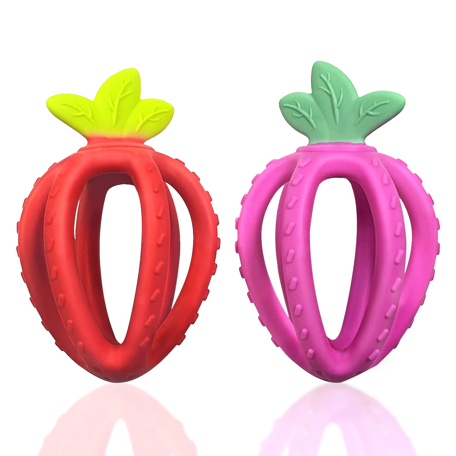 Baby Teething Toys, Seeway Strawberry Shaped Teether Chew Toys for Newborn Infant, Food-Grade Silicone Silicone Teething Ball for Kids with Autism,Oral Motor Teething Biting Needs