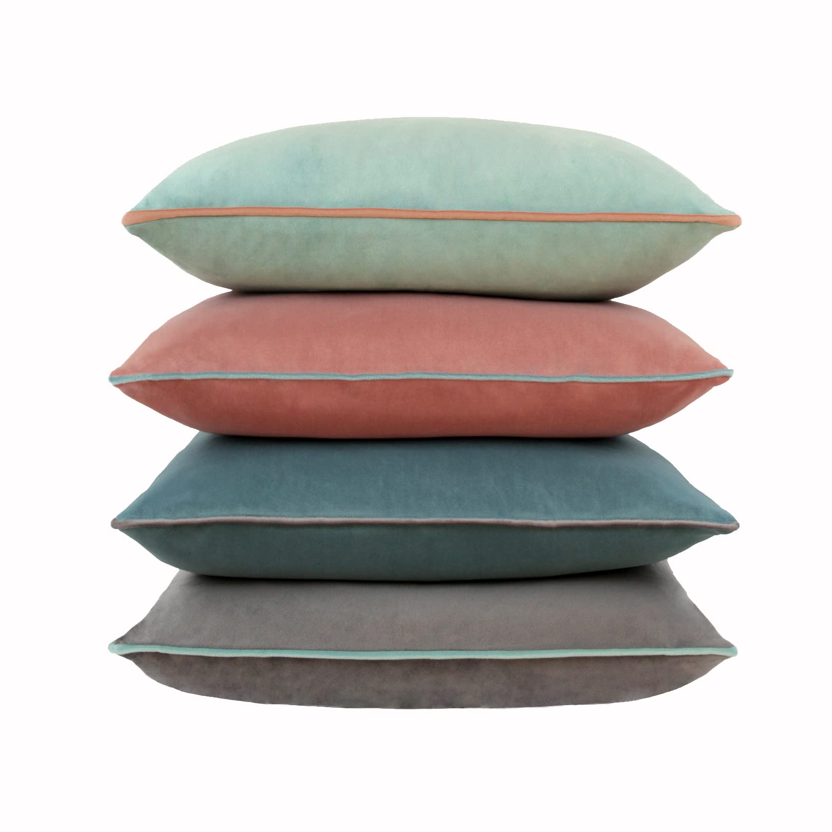 Btyrle Velvet Cushion Covers 18x18 Inch Pack of 4 Decorative Throw Pillow Cover Contrasting Color Edges Soft Pillowcases with Invisible Zipper for Sofa and Couch 45x45cm