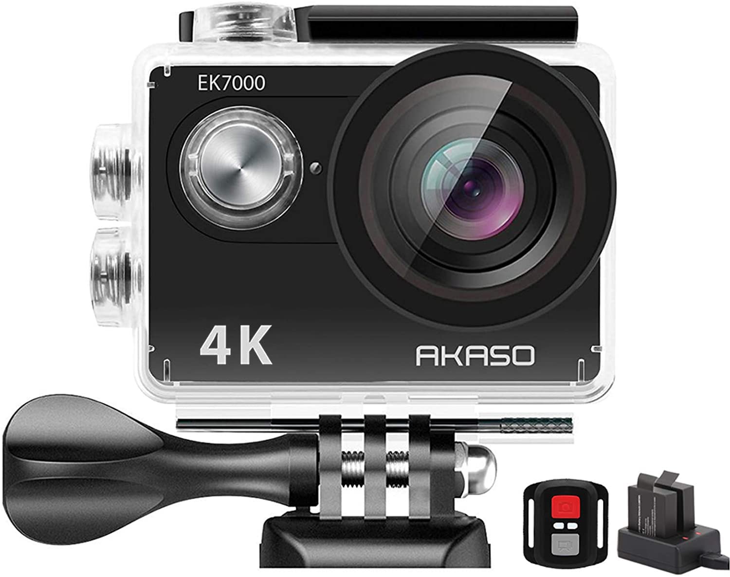 AKASO EK7000 4K Sport Action Camera Ultra HD Camcorder 12MP WiFi Waterproof Camera 170 Degree Wide View Angle 2 Inch LCD Screen W/2.4G Remote Control/2 Rechargeable Batteries/19 Accessories Kits (Black)
