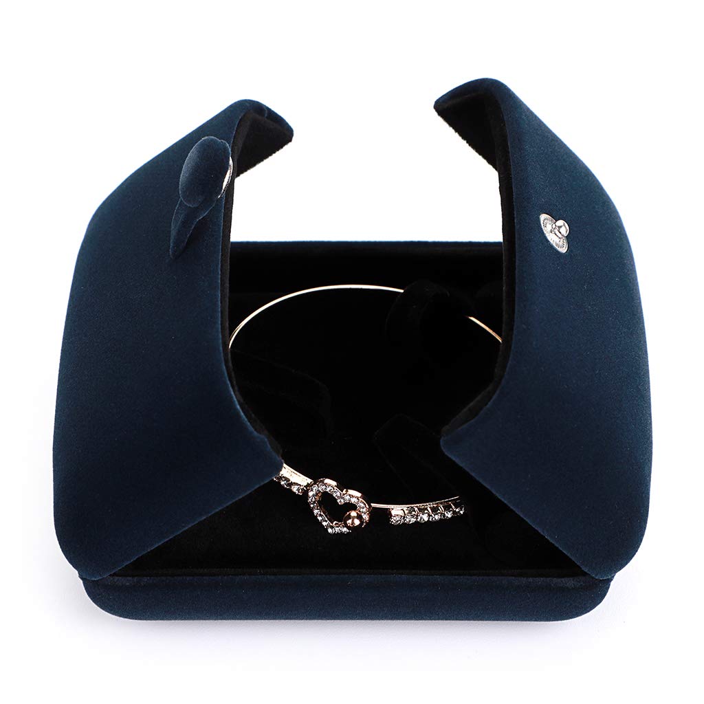 MDLUU Velvet Bangle Case, Double Open Bracelet Box, Jewelry Gift Organiser for Birthday, Valentine's Day, Anniversary (Navy Blue)
