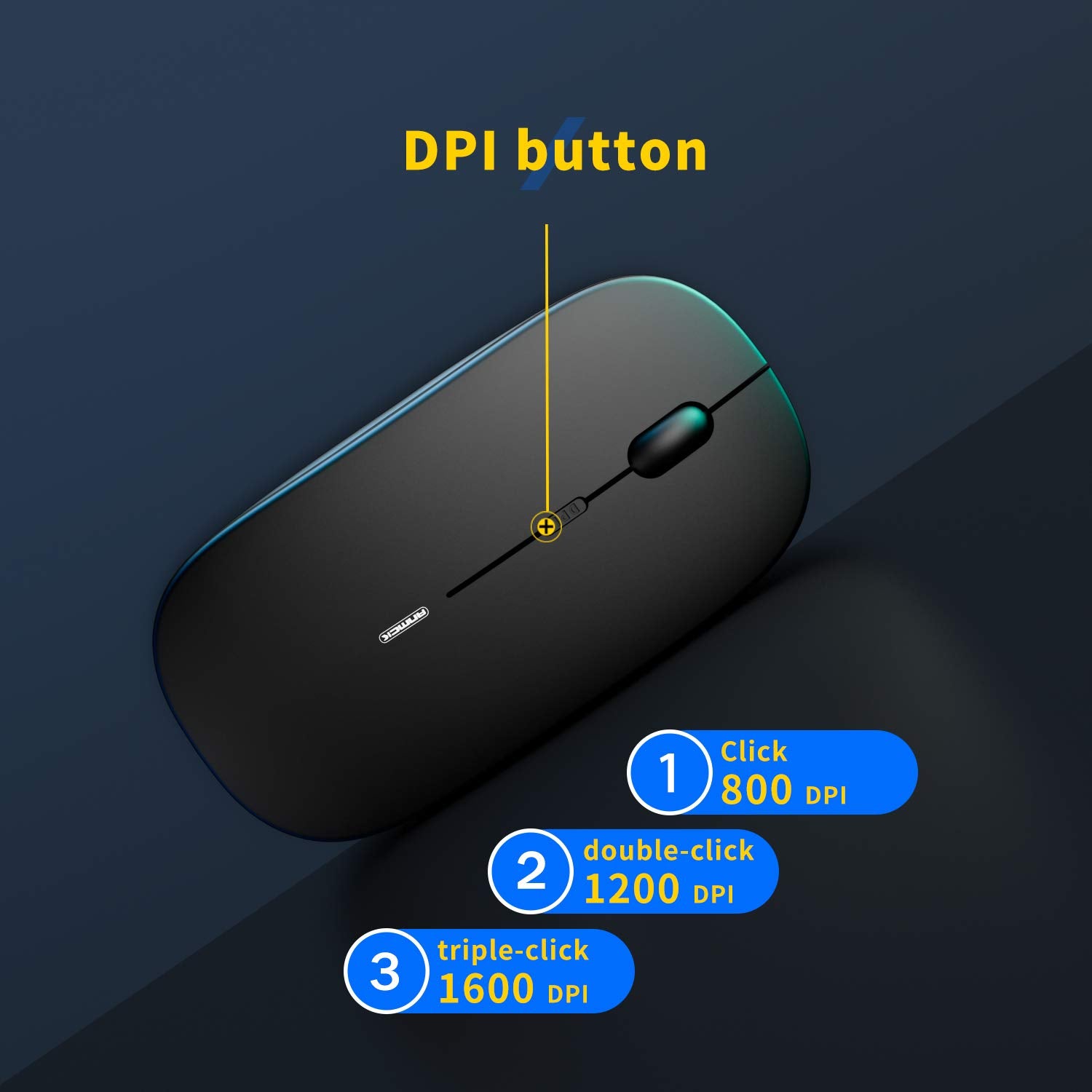 Wireless Silent Mouse,USB Laptop PC Cordless Mouse Rechargeable Slim Mice by Anmck,10m Remote Range,1600 DPI 3 Adjustment Levels Noiseless Mini Mouse ,Home & Office for Windows,MAC OS and Linux-Black