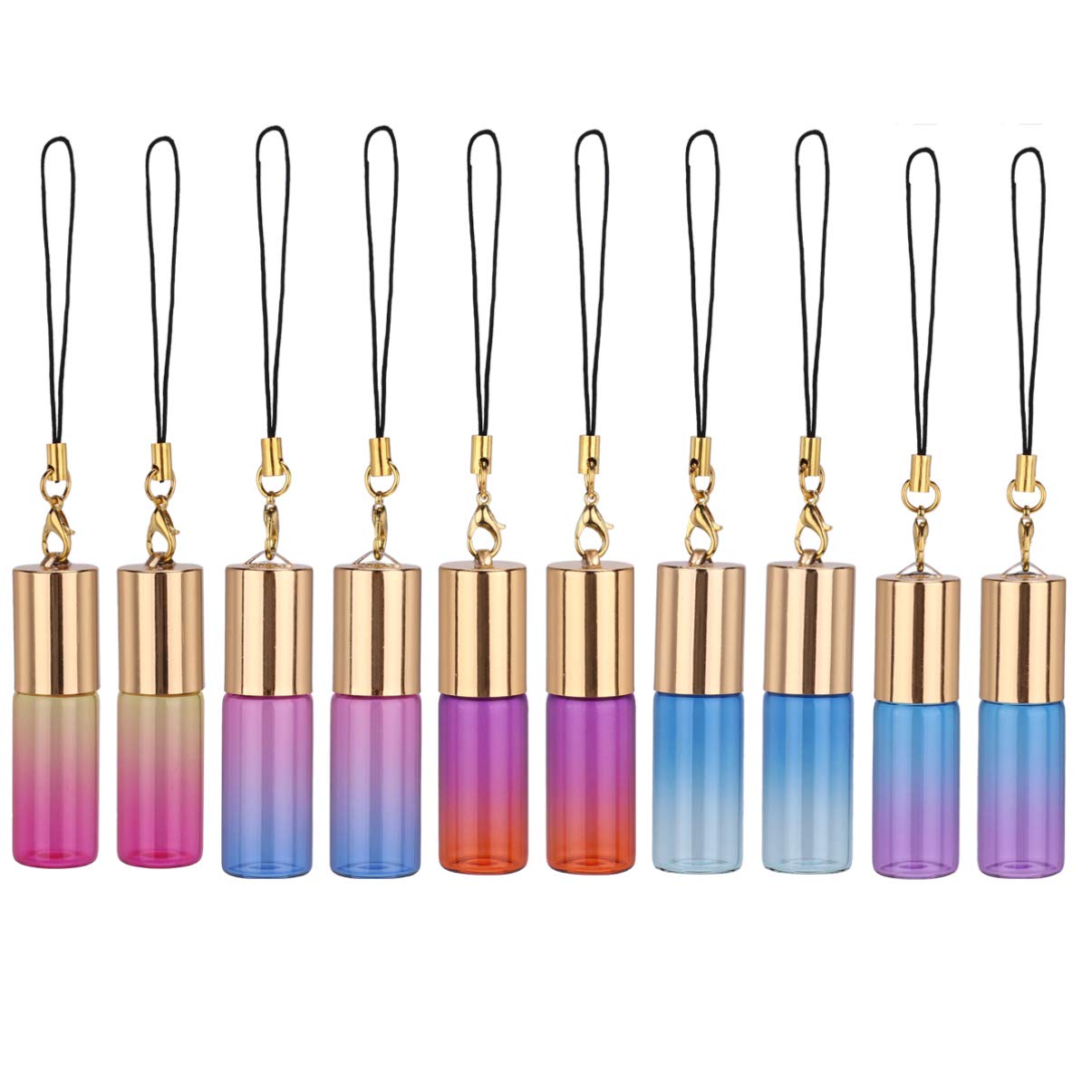 FRCOLOR 10pcs Glass Roller Bottles with Keychain Empty Refillable Roll on Bottles Rollerball Bottle for Essential Oil Perfume