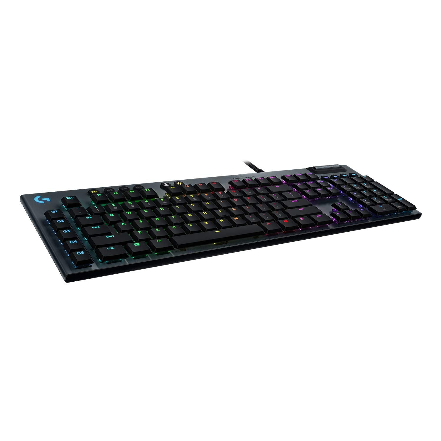 Logitech G815 LIGHTSYNC RGB Wired Mechanical Gaming Keyboard with low profile GL-Tactile key switches, 5 programmable G-keys, USB Passthrough, Dedicated media controls, QWERTY UK Layout - Black