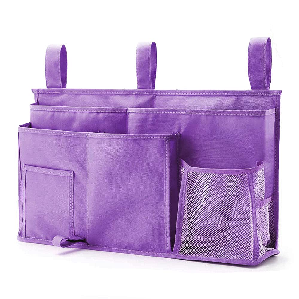 Caddy Hanging Organizer Bedside Storage Bag, 600D Oxford Cloth with Hook&Loop for Bunk and Hospital Beds,Dorm Rooms Bed Rails(8 Pockets) (Purple)