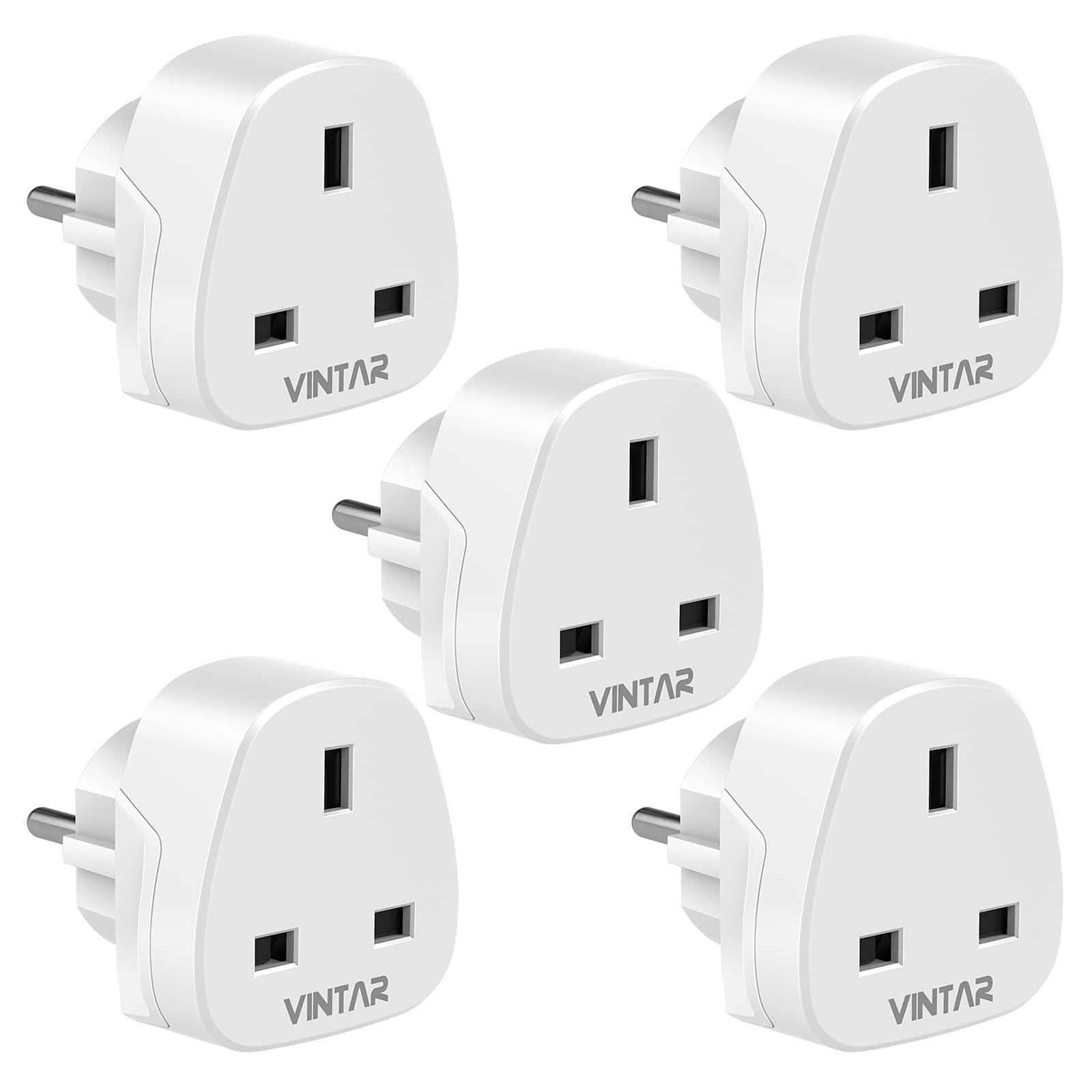 VINTAR UK to European Plug Adapter Round 3 Pin to 2 Pin Type G to Type C,E,F for Spain, France, Netherlands, Greece, Germany and Asia[5-packs]