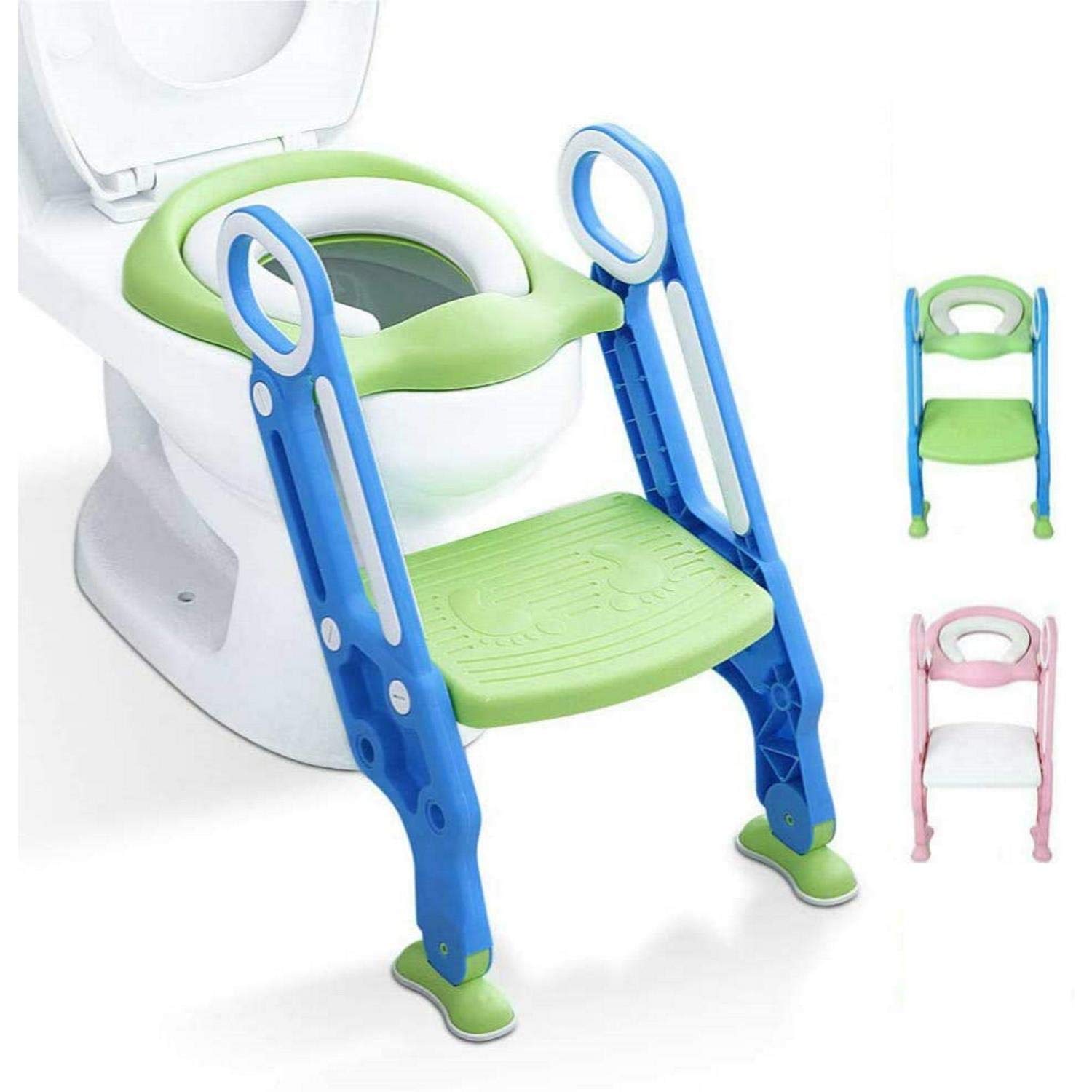 ALBERT AUSTIN Toilet Training Seats, Toilet Steps for Toddlers, Potty Training Seats, Toilet Ladder Seat for Toddlers, Child - Anti Slip, Soft Cushion, Toilet 38-42cm, 1-7 Years Old Kids (Green/Blue)