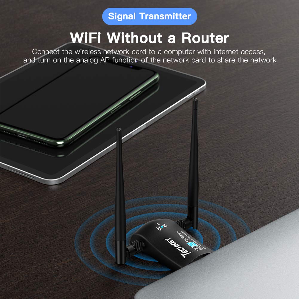 USB WiFi Adapter, Techkey USB WiFi Dongle Dual WiFi Antenna 1200Mbps Dual Band 2.42GHz/300Mbps 5.8GHz/867Mbps Wireless Adapter for PC Desktop Laptop for Windows 11/10/8/7/XP/Mac OS 10.9-10.15
