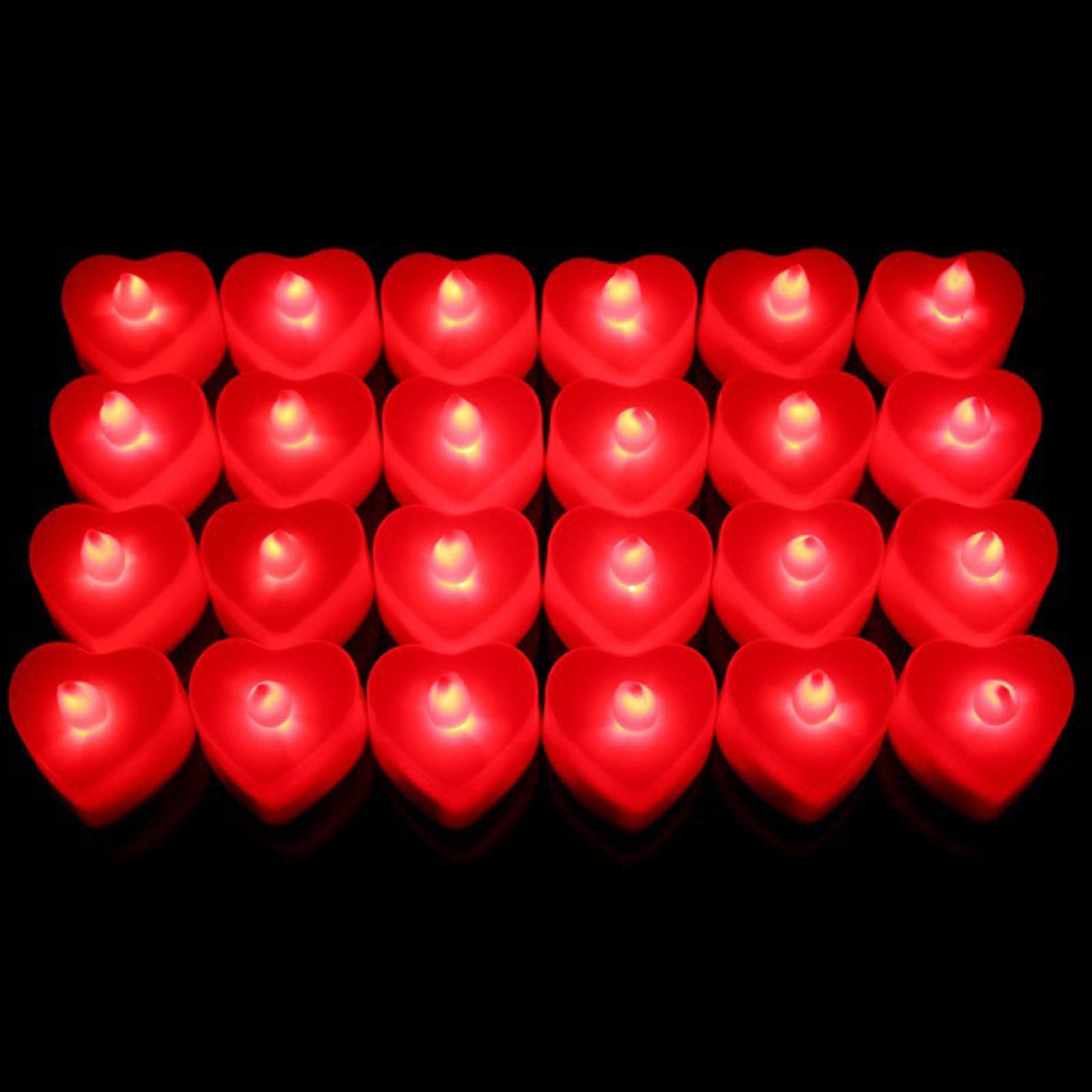 Heart Shape LED Candles Light Pack of 24 with Artificial Petals, Flameless Love Candle Light for Marriage Proposal, Wedding, Valentine's Day, Anniversary, Thanksgiving ( Red Light）