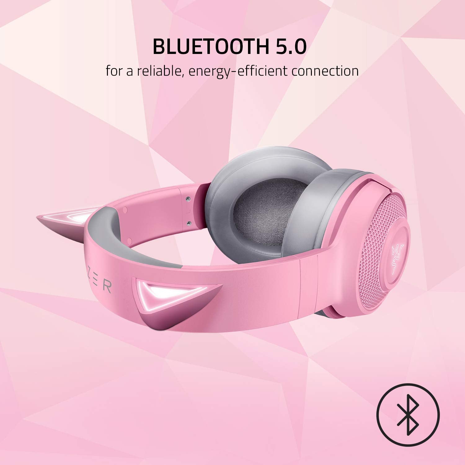 Razer Kraken BT Kitty Edition - Bluetooth Wireless Gaming Headset (The Wireless Cat-Ear Headphones, Chroma RGB Lighting, Internal Beamforming Microphone, 40 mm Driver, Earcup Controls) Quartz