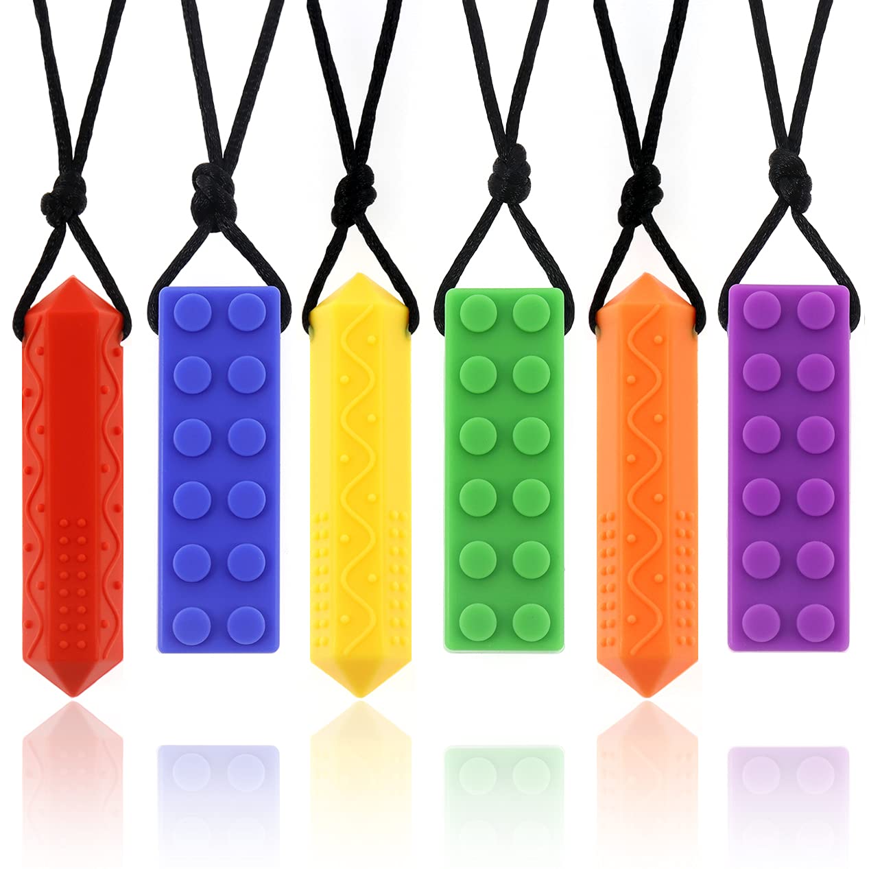 Sensory Chew Necklaces(6 Pack) for Kids with Teething, ADHD, Autism, Biting Needs, Oral Motor Chewy Teether, Silicone chewlery Jewellery Necklace for Boys and Girls (mix1)