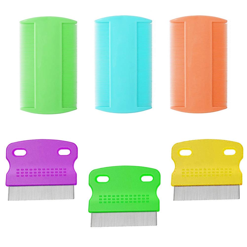 6Pcs Lice Combs, Double Sided Nit Comb Metal Head Lice Comb Lice Removal Comb Treatment Plastic Flea Removal Combs for Adults Kids Dogs Cats(Random Colour)