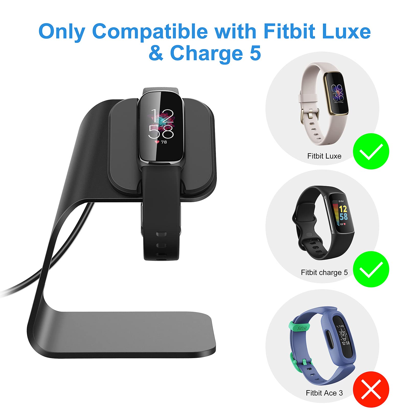 CAVN Charger Compatible with Fitbit Charge 5/Luxe, Portable Charger Stand Cable Replacement Charger Charging Dock Charge 5 Charger Stand with Charger Cable for Charge 5/Luxe Activity Tracker