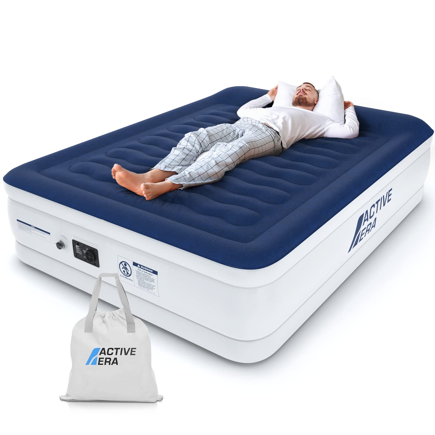 Active Era Luxury King Size Double Queen Air Bed - Elevated Inflatable Air Mattress, Electric Built-in Pump, Raised Pillow & Structured I-Beam Technology, Height 56cm