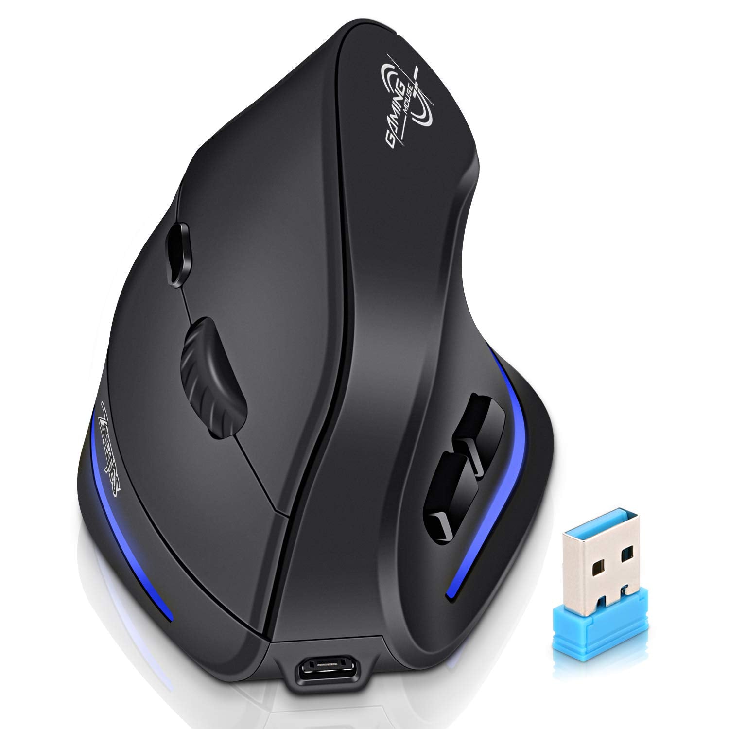 Vertical Ergonomic Mouse Wireless,ECHTPower Rechargeable 2.4G Optical USB Mouse for Laptop/Desktop/PC/Macbook with 1000/1600/2400 DPI,6 Buttons(Wireless Mouse)
