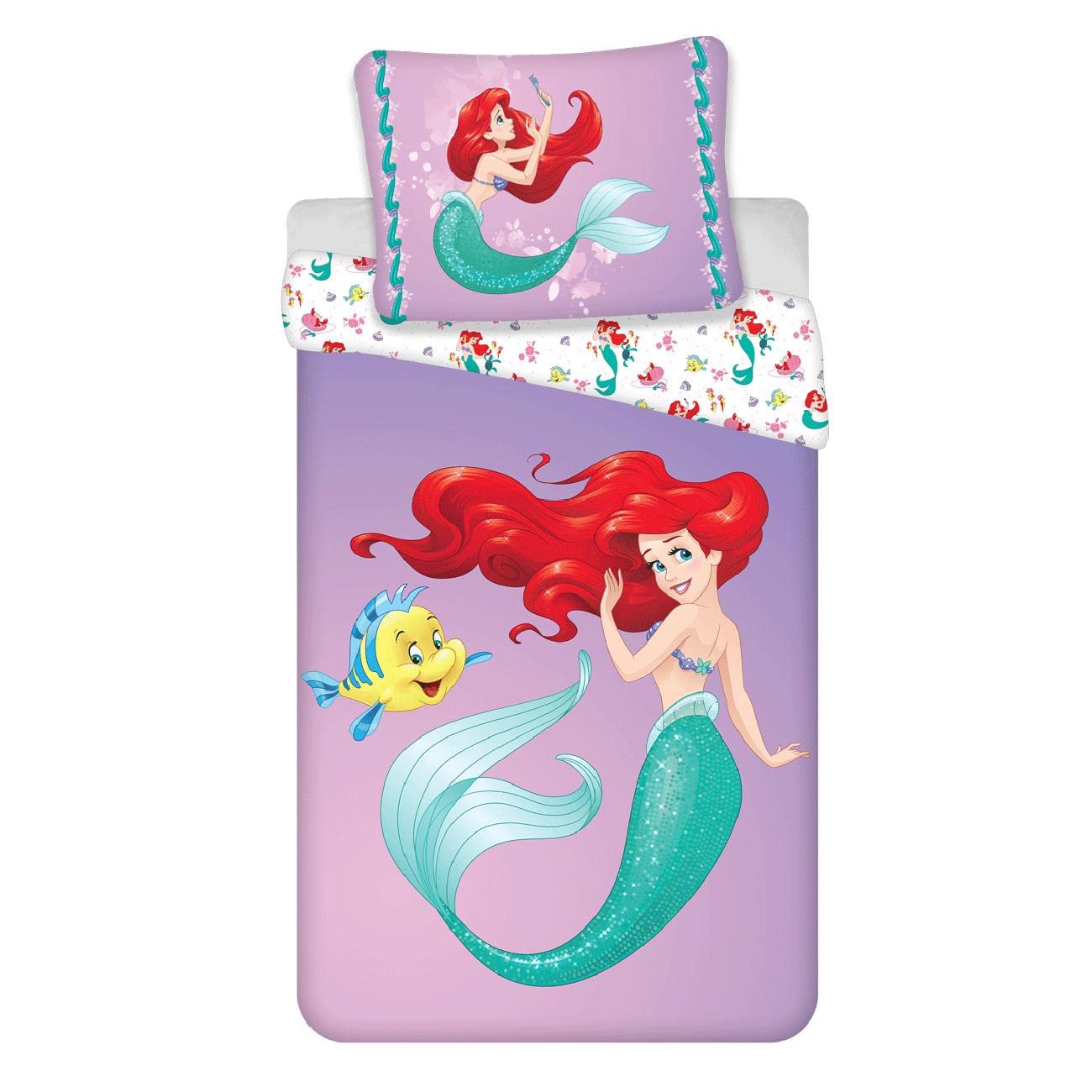 LITTLE MERMAID Disney Princess Ariel Under the Sea Single Cotton Duvet Cover Set - European Size Purple